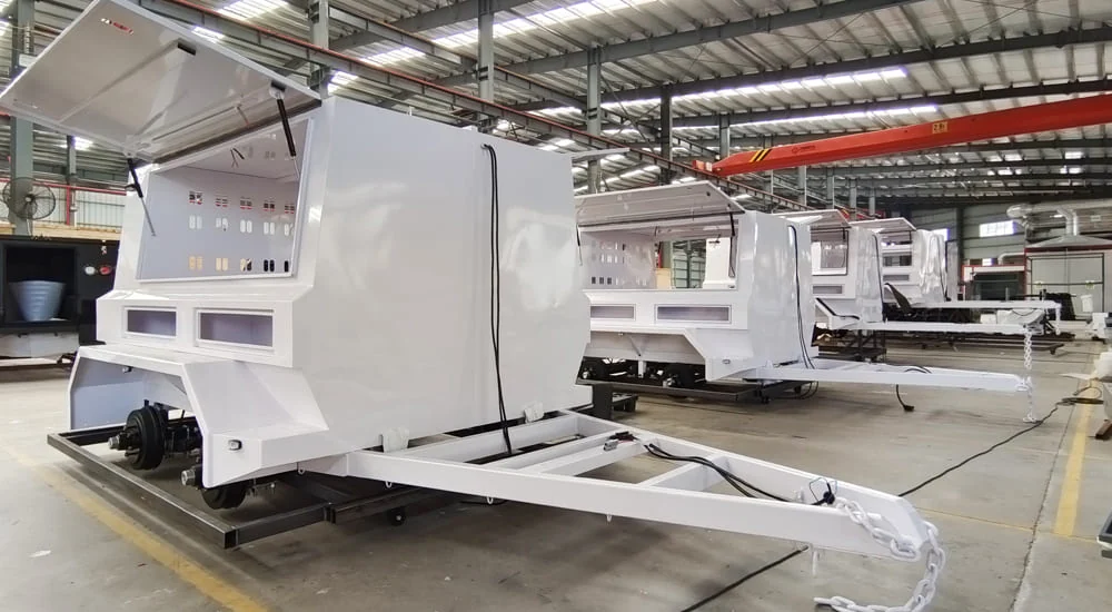 Trailerised accommodation units in production at the Ecocampor manufacturing facility